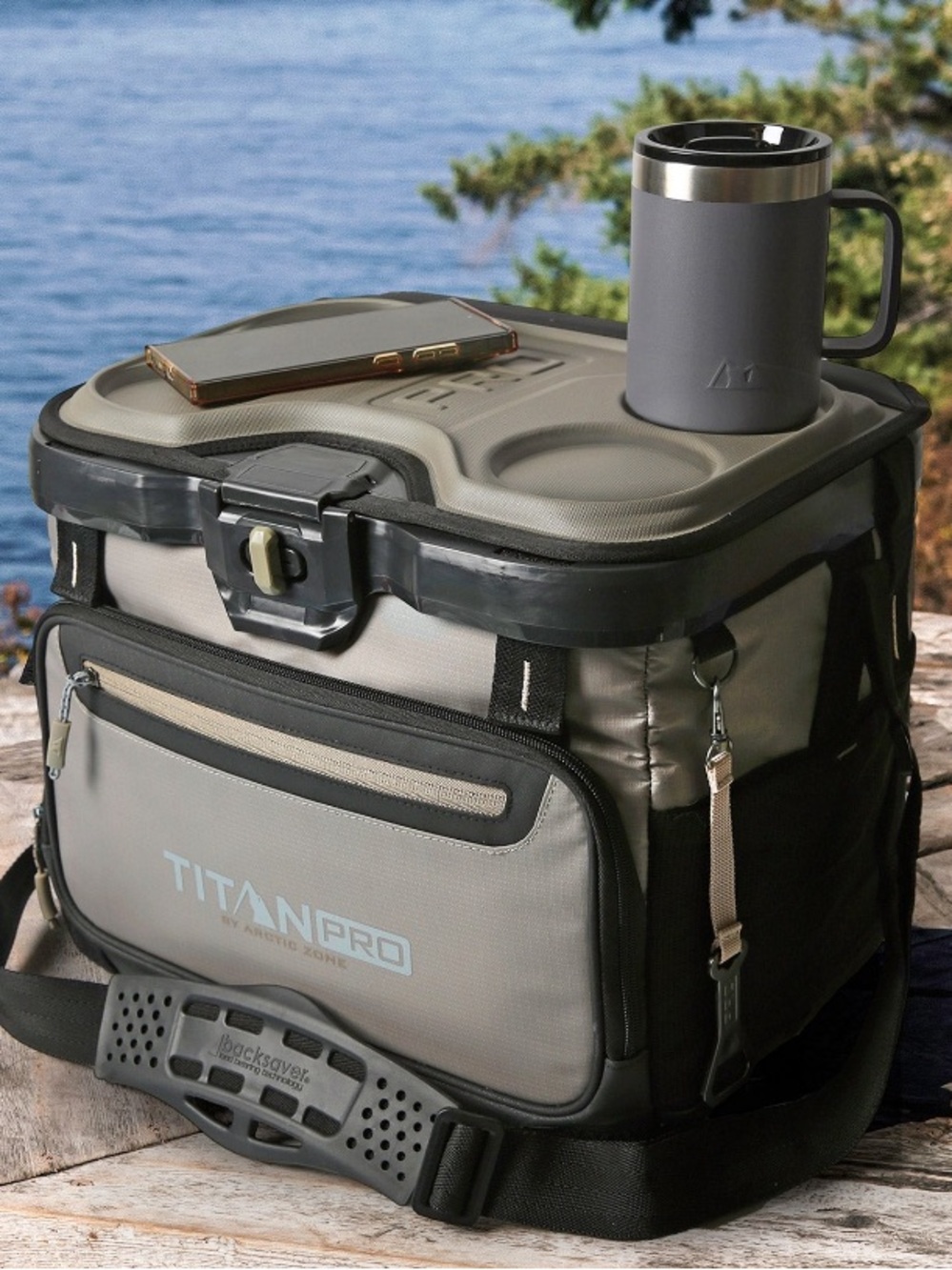 Titan Pro Cooler 40 Can Iceless Zipperless in Taupe Gray and Black